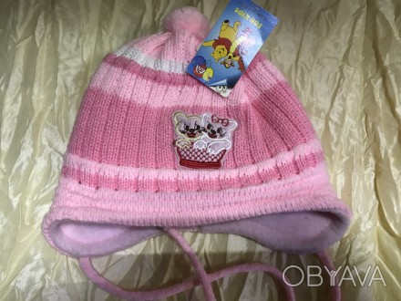 Трикотажна подвійна рожева шапка для немовлят і новонароджених дітей Модель з ап. . фото 1
