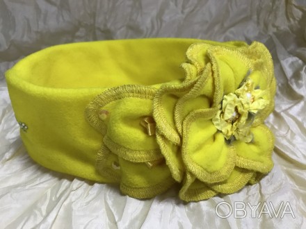  Стильна , гарна жовта пов'язка для дівчинки-підлітка , з флісу, подвійна , прик. . фото 1