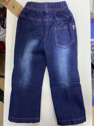 Теплые и модные Зимние утеплённые флисом на резинке синие джинсы-брюки с вышивко. . фото 2