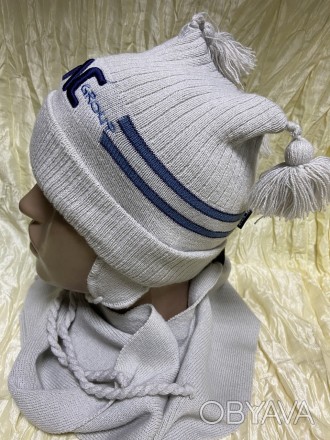 Комплект (шапочка и шарфик ) для мальчика от 1 года до трёх лет , одинарной вязк. . фото 1