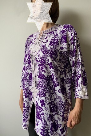 
 женская блузка-туника свободного -прямого кроя с длинным рукавом три четверти . . фото 4