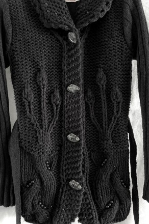 Чорний жіночий жакет-кардиган в'язаний товстою ниткою — великим малюнком. Є речі. . фото 6