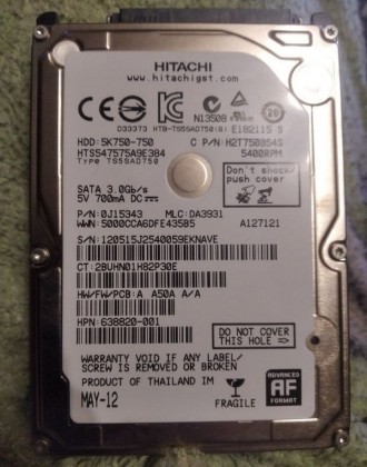 Жесткий диск Hitachi 750GB 2.5 
Жесткий диск б.у. Рабочий 
Без дефектов Смарт . . фото 2