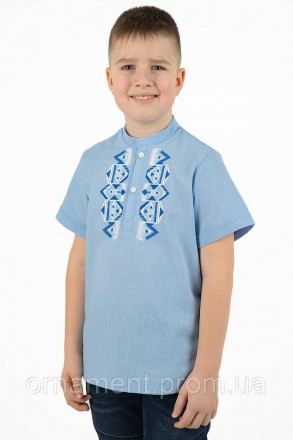 Вишиванка лляна на хлопчика підлітка, блакитна сорочка з коротким рукавом.
Розмі. . фото 4