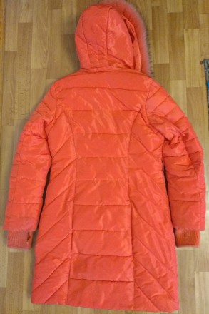 Жіноче пальто - пуховик SymonDer, коралового кольору, з капюшоном. Розмір XL. Ро. . фото 4
