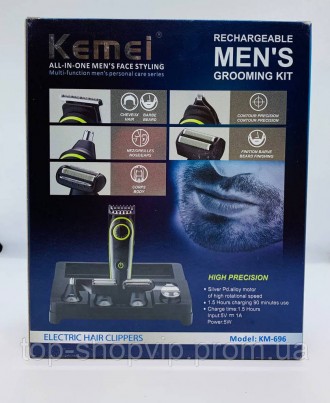 Машинка для стрижки волос Kemei KM-696, 5 в 1
Описание модели
Мощность 3W
5 смен. . фото 4