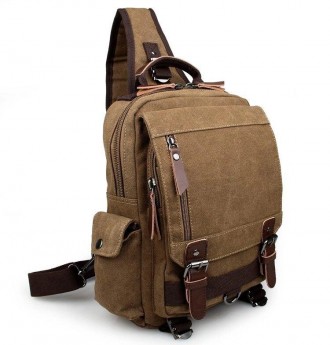 Світлий бежевий текстильний рюкзак слінг з однією шлейкою, лямкою, універсальний. . фото 4