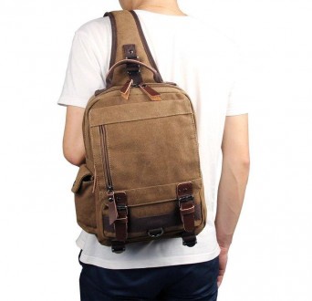 Світлий бежевий текстильний рюкзак слінг з однією шлейкою, лямкою, універсальний. . фото 2