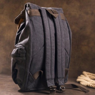 Тканинний, текстильний місткий чорний рюкзак повсякденний, дорожній, спортивний.. . фото 3