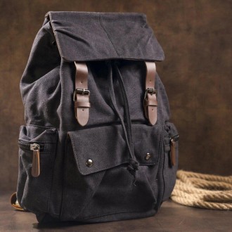 Тканинний, текстильний місткий чорний рюкзак повсякденний, дорожній, спортивний.. . фото 2
