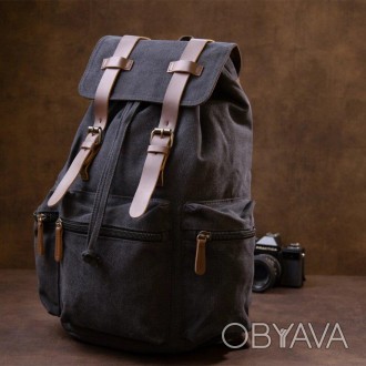 Стильний рюкзак тканинний, текстильний в темно-сірому кольорі.
Рюкзак місткий та. . фото 1