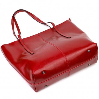 Велика жіноча шкіряна бордова сумка шопер, сумка з довгими ручками виготовлена з. . фото 5