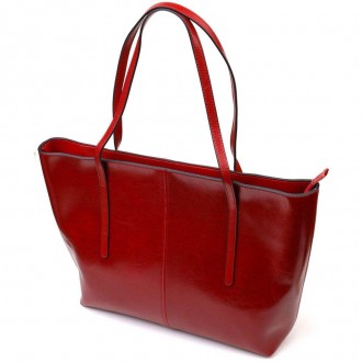 Велика жіноча шкіряна бордова сумка шопер, сумка з довгими ручками виготовлена з. . фото 3