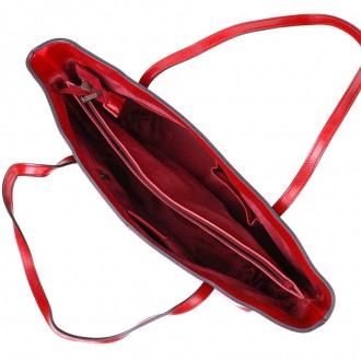 Велика жіноча шкіряна бордова сумка шопер, сумка з довгими ручками виготовлена з. . фото 8