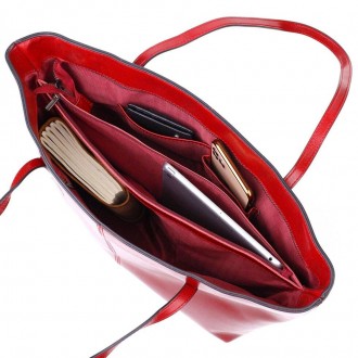 Велика жіноча шкіряна бордова сумка шопер, сумка з довгими ручками виготовлена з. . фото 7