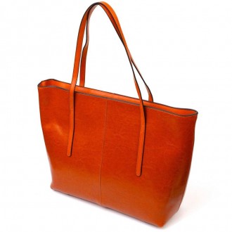 Велика жіноча шкіряна руда сумка шопер, сумка з довгими ручками виготовлена з на. . фото 9