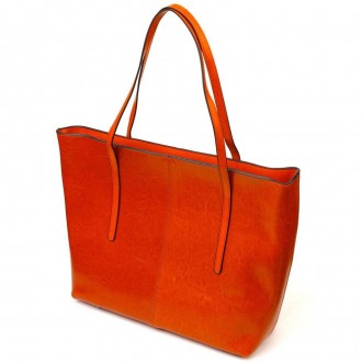 Велика жіноча шкіряна руда сумка шопер, сумка з довгими ручками виготовлена з на. . фото 2