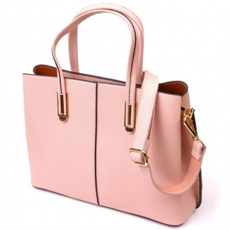 Класична красива стильна рожева шкіряна сумка тоут виготовлена з якісної натурал. . фото 4