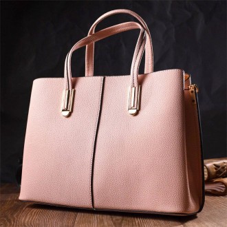 Класична красива стильна рожева шкіряна сумка тоут виготовлена з якісної натурал. . фото 2