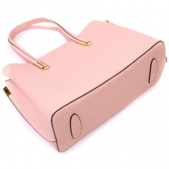 Класична красива стильна рожева шкіряна сумка тоут виготовлена з якісної натурал. . фото 5