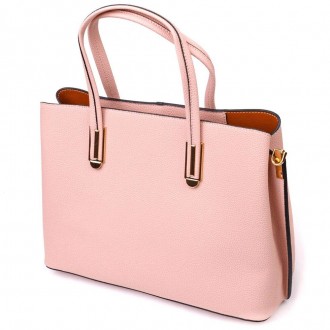 Класична красива стильна рожева шкіряна сумка тоут виготовлена з якісної натурал. . фото 10