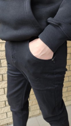 Зимние мужские джинсы на легком флисе стрейчевые LANLANIEE. Состав 75% полиэстер. . фото 4