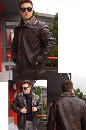 Дубленка, куртка мужская зимняя коричневая из экокожи на меху, есть большие разм. . фото 2