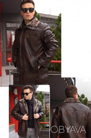 Дубленка, куртка мужская зимняя коричневая из экокожи на меху, есть большие разм. . фото 1