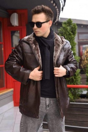 Дубленка, куртка мужская зимняя коричневая из экокожи на меху, есть большие разм. . фото 4