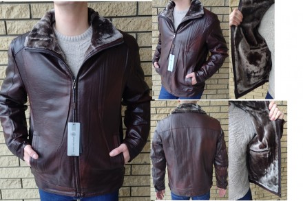 Дубленка, куртка мужская зимняя коричневая из экокожи на меху, есть большие разм. . фото 3