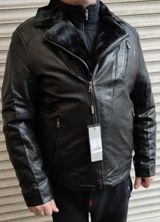 Дубленка, косуха, куртка мужская зимняя черная из экокожи на меху, есть большие . . фото 5