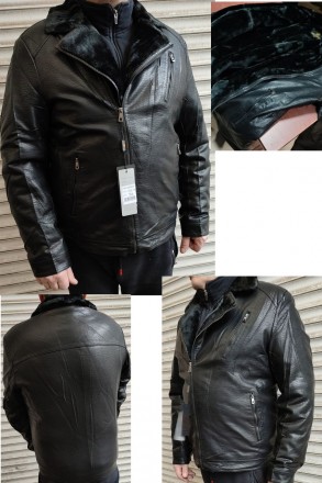 Дубленка, косуха, куртка мужская зимняя черная из экокожи на меху, есть большие . . фото 2