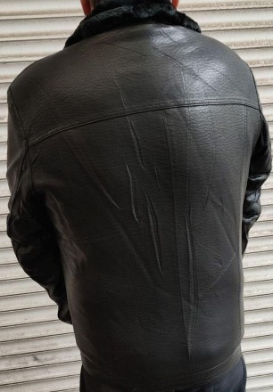 Дубленка, косуха, куртка мужская зимняя черная из экокожи на меху, есть большие . . фото 3