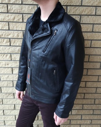 Дубленка, косуха, куртка мужская зимняя черная из экокожи на меху, есть большие . . фото 7