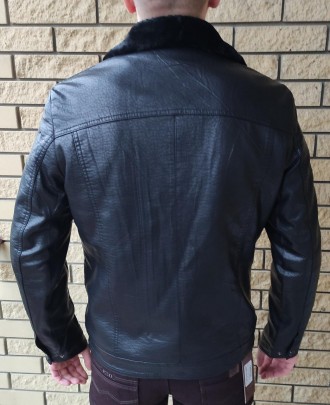 Дубленка, косуха, куртка мужская зимняя черная из экокожи на меху, есть большие . . фото 8