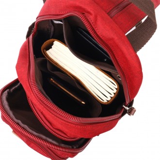 Сумка рюкзак слінг червоний компактний маленький тканинний універсальний жіночий. . фото 8