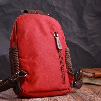 Сумка рюкзак слінг червоний компактний маленький тканинний універсальний жіночий. . фото 4