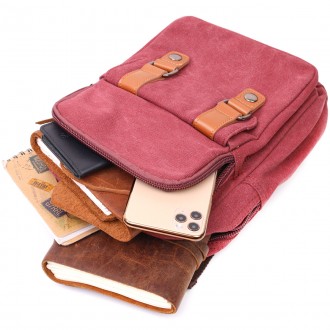Сумка слінг, компактний маленький рюкзак бордовий текстильний унісекс.
ОСОБЛИВІС. . фото 9