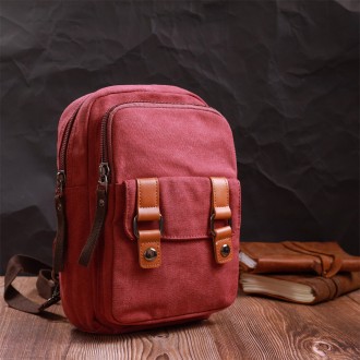 Сумка слінг, компактний маленький рюкзак бордовий текстильний унісекс.
ОСОБЛИВІС. . фото 4