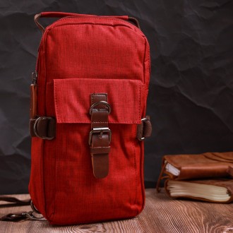 Сумка слінг, рюкзак слінг червоний з однією шлейкою, лямкою тканинний унісекс, п. . фото 4