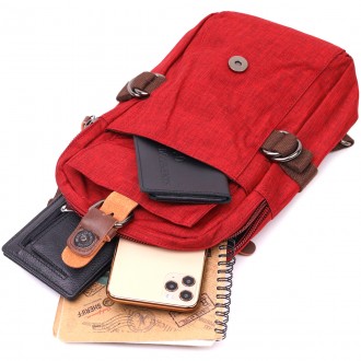 Сумка слінг, рюкзак слінг червоний з однією шлейкою, лямкою тканинний унісекс, п. . фото 8