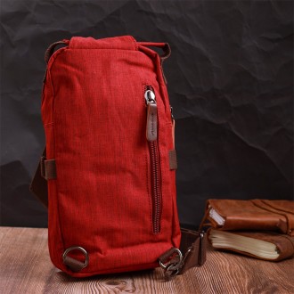 Сумка слінг, рюкзак слінг червоний з однією шлейкою, лямкою тканинний унісекс, п. . фото 5