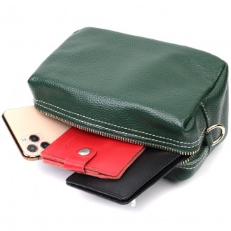 Зелена універсальна шкіряна сумочка клатч на зап'ясті, через плече жіноча барсет. . фото 6