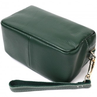 Зелена універсальна шкіряна сумочка клатч на зап'ясті, через плече жіноча барсет. . фото 4