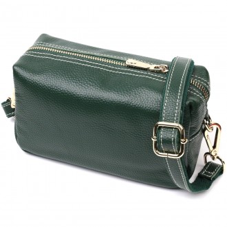 Зелена універсальна шкіряна сумочка клатч на зап'ясті, через плече жіноча барсет. . фото 2