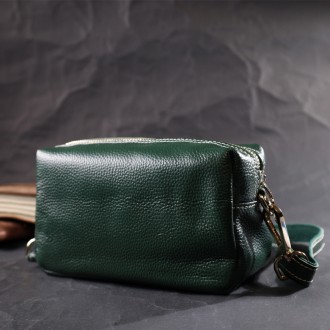 Зелена універсальна шкіряна сумочка клатч на зап'ясті, через плече жіноча барсет. . фото 7