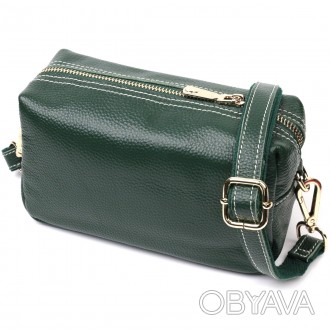 Зелена універсальна шкіряна сумочка клатч на зап'ясті, через плече жіноча барсет. . фото 1