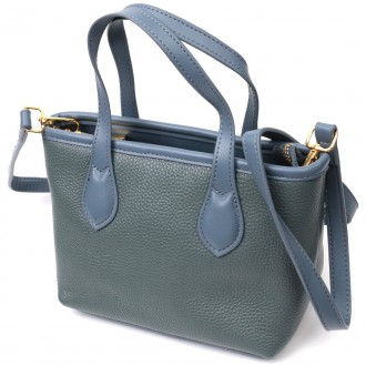 Жіноча елегантна маленька блакитна сумка пошет, сумочка з натуральної шкіри.
Не . . фото 2