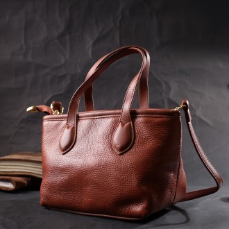 Жіноча елегантна маленька коричнева сумка пошет, сумочка з натуральної шкіри.
Не. . фото 2