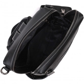 Стильний елегантний жіночий рюкзак з натуральної шкіри, чорний прошитий білою ст. . фото 9